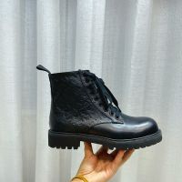 Jimmy Choo Cora Flat Combat Boots Women Mix Leather With JC Monogram Black