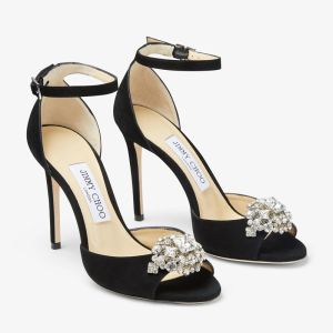 Jimmy Choo Annie 100 Sandals Women Suede with Crystal Embellishment Black
