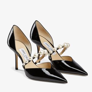 Jimmy Choo Aurelie Pumps Women Patent Leather with Pearl Embellishment Black