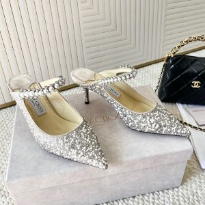 Jimmy Choo Bing Mules Women Stain with Pearls and Crystals Grey