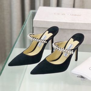 Jimmy Choo Bing Mules Women Suede With Crystal And Pearl Strap Black