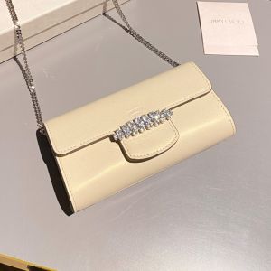 Jimmy Choo Bing Wallet with Chain in Leather with Crystal Piece Beige