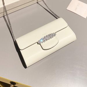 Jimmy Choo Bing Wallet with Chain in Leather with Crystal Piece White