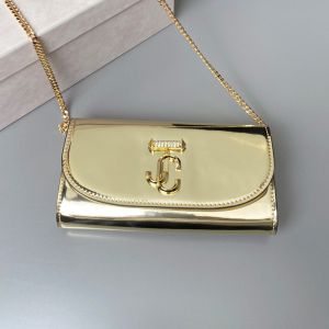Jimmy Choo Bing Wallet with Chain in Mirror Leather Gold