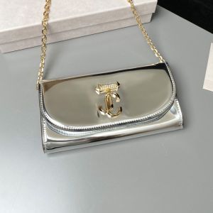 Jimmy Choo Bing Wallet with Chain in Mirror Leather Silver