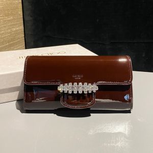 Jimmy Choo Bing Wallet with Chain in Patent Leather with Crystal Piece Brown