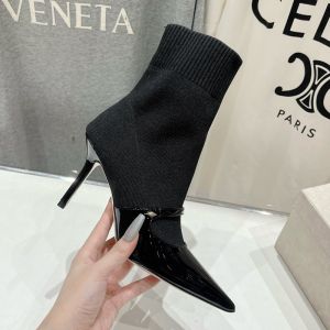 Jimmy Choo Carolyn 90 Ankle Boots Women Patent Leather & Knit Black