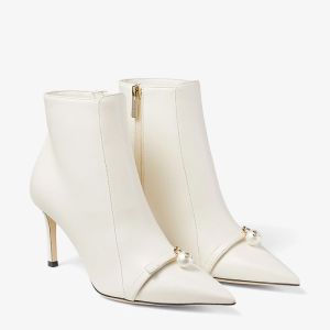 Jimmy Choo Felicitie 75 Ankle Boots Women Nappa Leather With Pearl Embellishment White