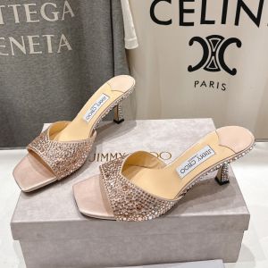 Jimmy Choo Skye 70 Slides Women Satin with Crystals Gold