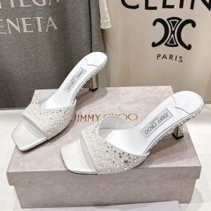 Jimmy Choo Skye 70 Slides Women Satin with Crystals White