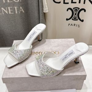 Jimmy Choo Skye 70 Slides Women Satin with Crystals White/Rainbow