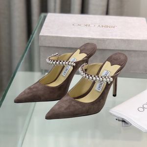 Jimmy Choo Bing Mules Women Suede With Crystal And Pearl Strap Coffee