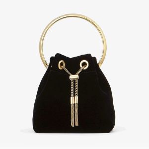 Jimmy Choo Bon Bon Bucket Bag in Velvet Black
