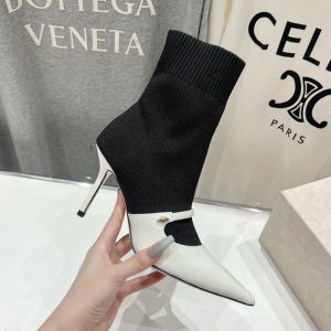 Jimmy Choo Carolyn 90 Ankle Boots Women Patent Leather & Knit White/Black
