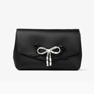 Jimmy Choo Soft Bow Mini Bag in Satin with Crystal Bow Black