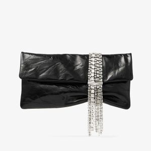 Jimmy Choo Zandra Clutch Bag in Vintage Metallic Leather Black