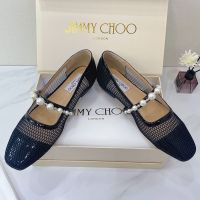 Jimmy Choo Ade Flats Women Fishnet Mesh And Patent Leather With Pearl Embellished Black