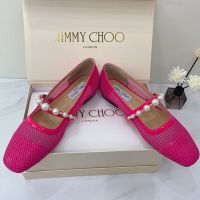 Jimmy Choo Ade Flats Women Fishnet Mesh And Patent Leather With Pearl Embellished Rose