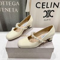 Jimmy Choo Ade 45 Pumps Women Patent Leather with Pearl Embellishment Beige