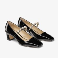 Jimmy Choo Ade 45 Pumps Women Patent Leather with Pearl Embellishment Black