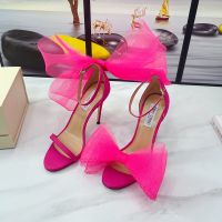 Jimmy Choo Aveline 100 Sandals Women Suede With Oversized Mesh Bows Rose