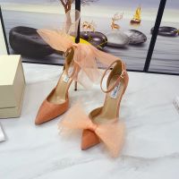 Jimmy Choo Averly 100 Pumps Women Suede With Oversized Mesh Bows Orange