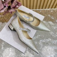 Jimmy Choo Bing Pumps Women Glitter Fabric With Crystal Strap Silver