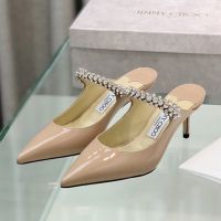 Jimmy Choo Bing Mules Women Patent Leather With Crystal Strap Apricot