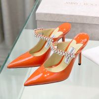 Jimmy Choo Bing Mules Women Patent Leather With Crystal Strap Orange