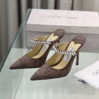 Jimmy Choo Bing Mules Women Suede With Crystal And Pearl Strap Coffee