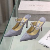 Jimmy Choo Bing Mules Women Suede With Crystal And Pearl Strap Grey