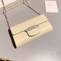 Jimmy Choo Bing Wallet with Chain in Leather with Crystal Piece Beige