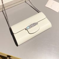 Jimmy Choo Bing Wallet with Chain in Leather with Crystal Piece White