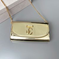 Jimmy Choo Bing Wallet with Chain in Mirror Leather Gold