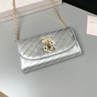 Jimmy Choo Bing Wallet with Chain in Quilted Leather Silver