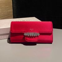 Jimmy Choo Bing Wallet with Chain in Satin with Crystal Piece Red