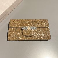 Jimmy Choo Bing Wallet with Chain in Sequins Leather with Crystal Piece Gold
