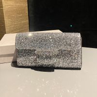 Jimmy Choo Bing Wallet with Chain in Sequins Leather with Crystal Piece Silver
