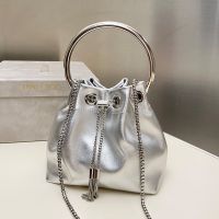 Jimmy Choo Bon Bon Bucket Bag in Metallic Nappa Leather Silver