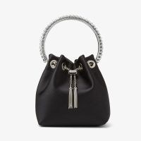 Jimmy Choo Bon Bon Bucket Bag in Satin with Crystal Handle Black