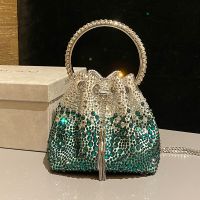 Jimmy Choo Bon Bon Bucket Bag in Satin with Hotfix Crystal White/Green