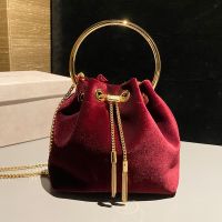 Jimmy Choo Bon Bon Bucket Bag in Velvet Red/Gold