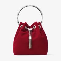 Jimmy Choo Bon Bon Bucket Bag in Velvet Red/Silver