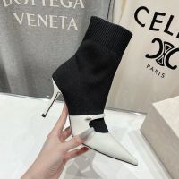 Jimmy Choo Carolyn 90 Ankle Boots Women Patent Leather & Knit White/Black