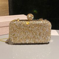 Jimmy Choo Cloud Clutch Bag in Crystal Embellished Satin with Crystal Ball Gold