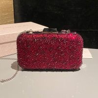 Jimmy Choo Cloud Clutch Bag in Crystal Embellished Satin Burgundy