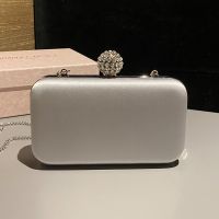 Jimmy Choo Cloud Clutch Bag in Satin with Crystal Ball Silver