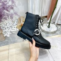 Jimmy Choo Cora Flat Combat Boots Women Calf Leather With Crystal Buckle Black