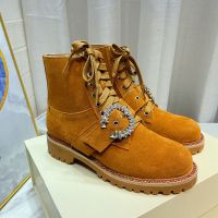 Jimmy Choo Cora Flat Combat Boots Women Suede With Crystal Buckle Brown