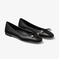 Jimmy Choo Elme Flats Women Nappa Leather with Pearl Embellishment Black